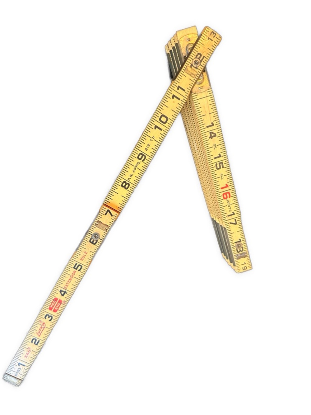 Vintage LUFKIN X46.72" Red End Wood Extension Ruler 6" Brass Insert. Lock Joints